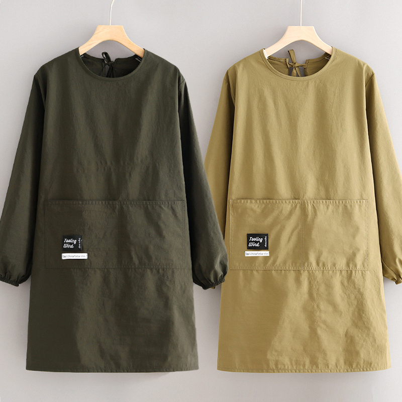 简约防泼水围裙长袖家用厨房做饭防污耐脏时尚罩衣工作服定制印字