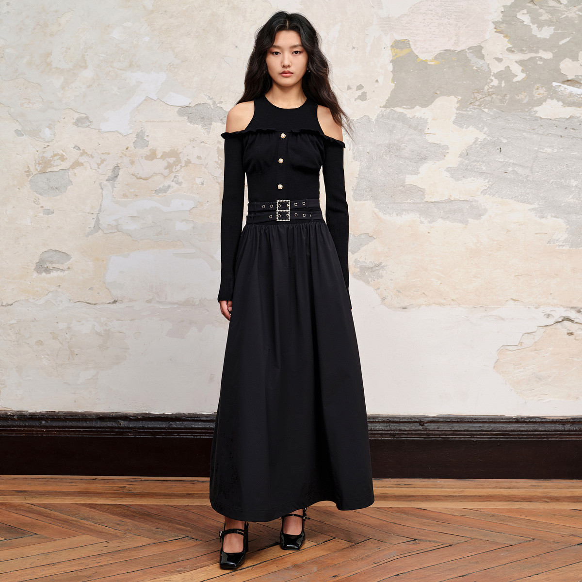 MAXRIENY法式复古连衣裙秋季背心露背裙子