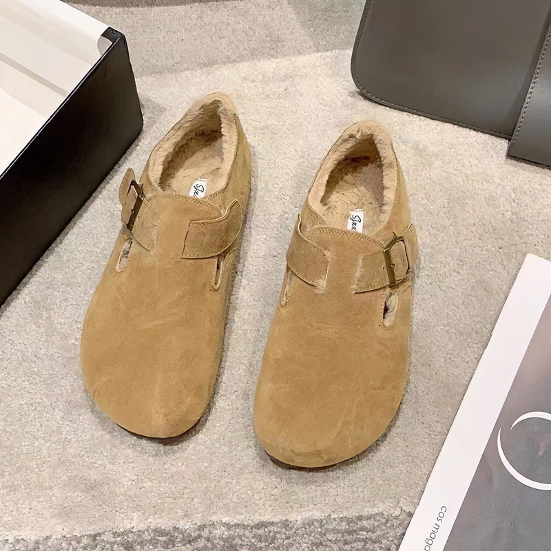 丑萌勃肯鞋女加绒2023冬季舒适保暖棉鞋女一脚蹬软底豆豆鞋博肯鞋