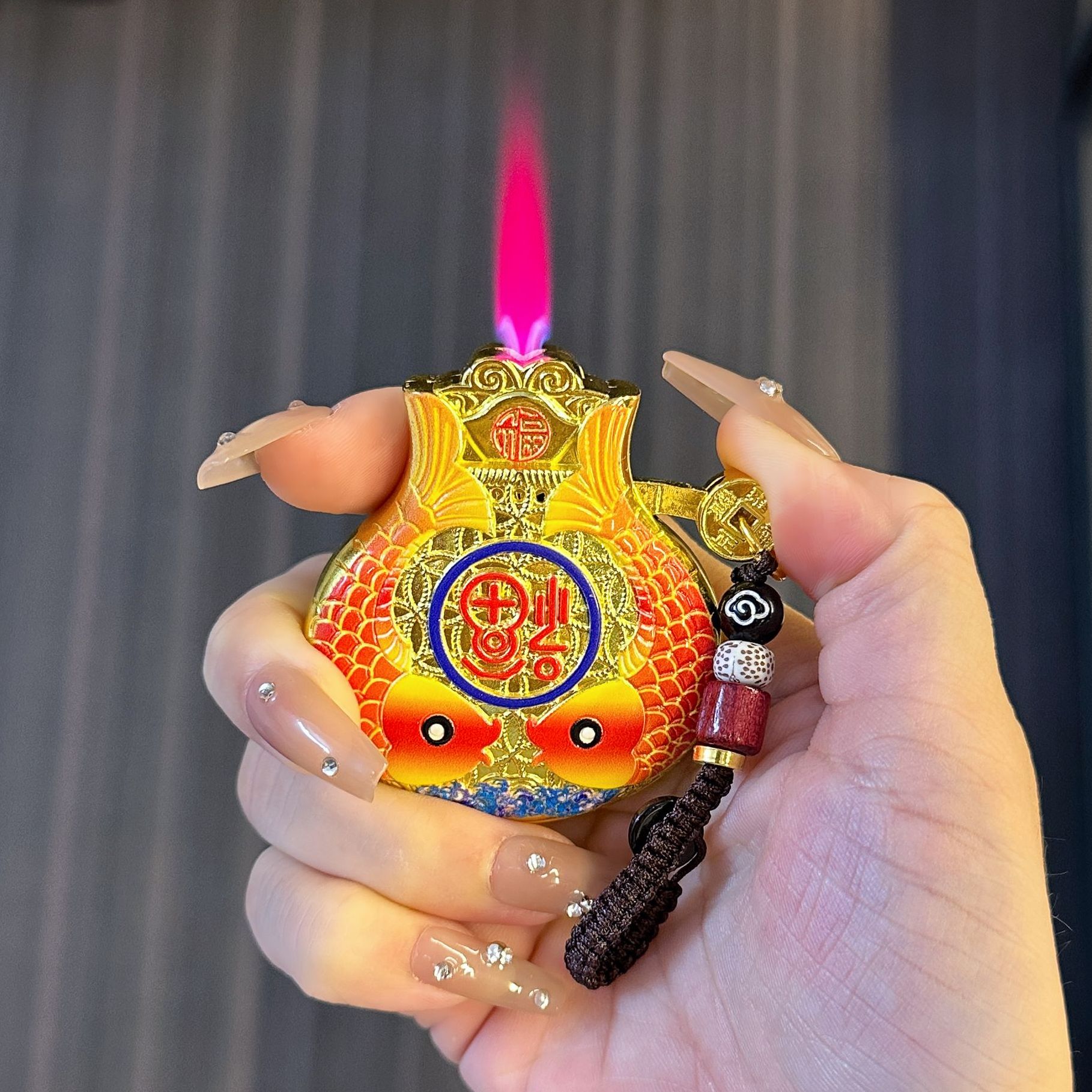 钱袋子打火机双鱼复古雕刻工艺防风充气打火机高档国潮男士礼物