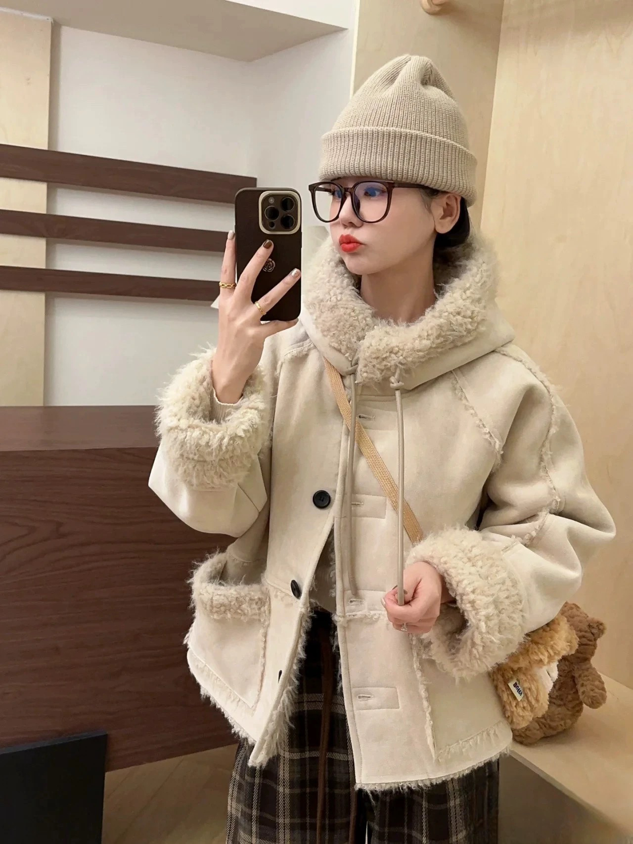 主播同款酒红色斜挎