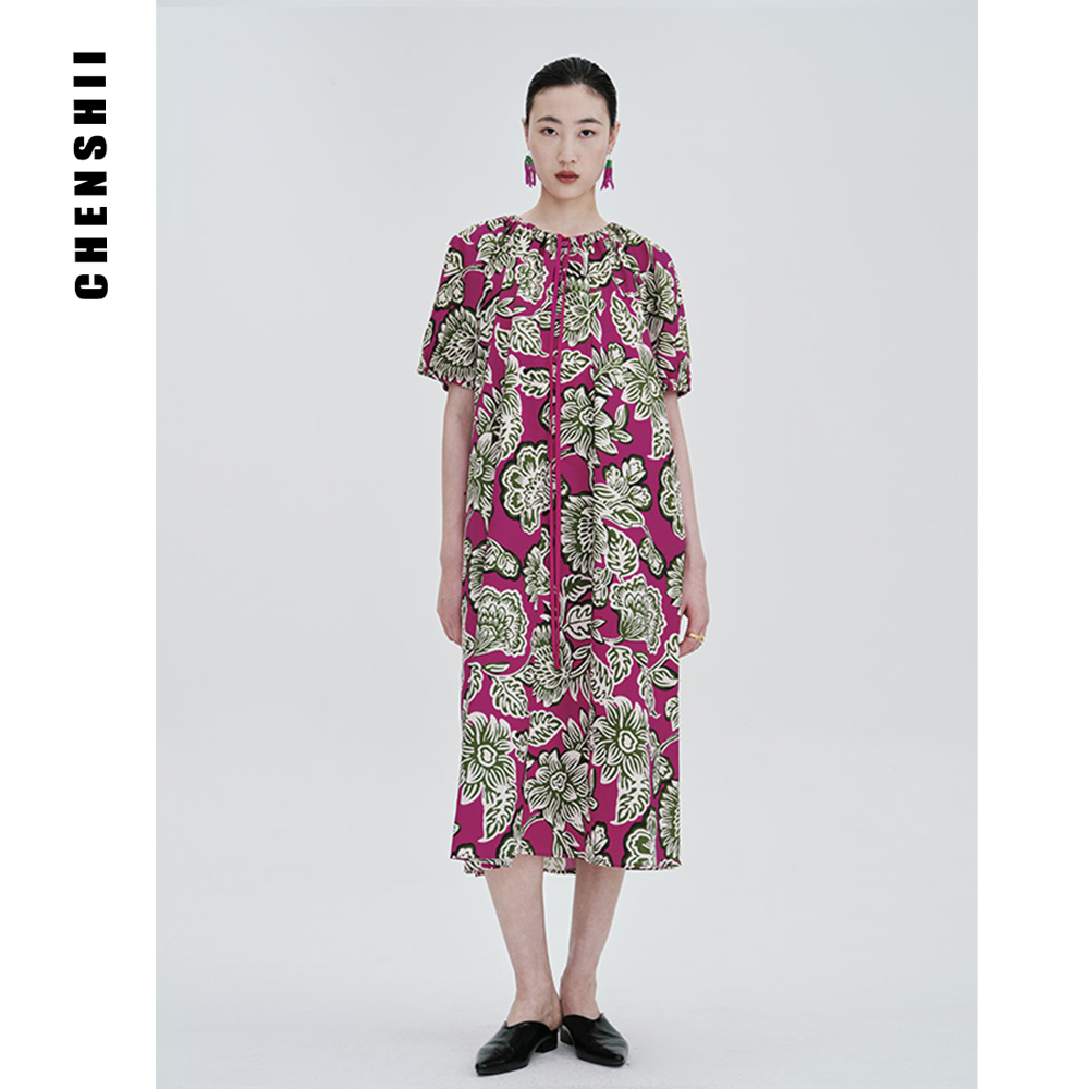 【CHENSHII 辰时】灯笼袖褶饰阔摆连衣裙 CS1L03L062