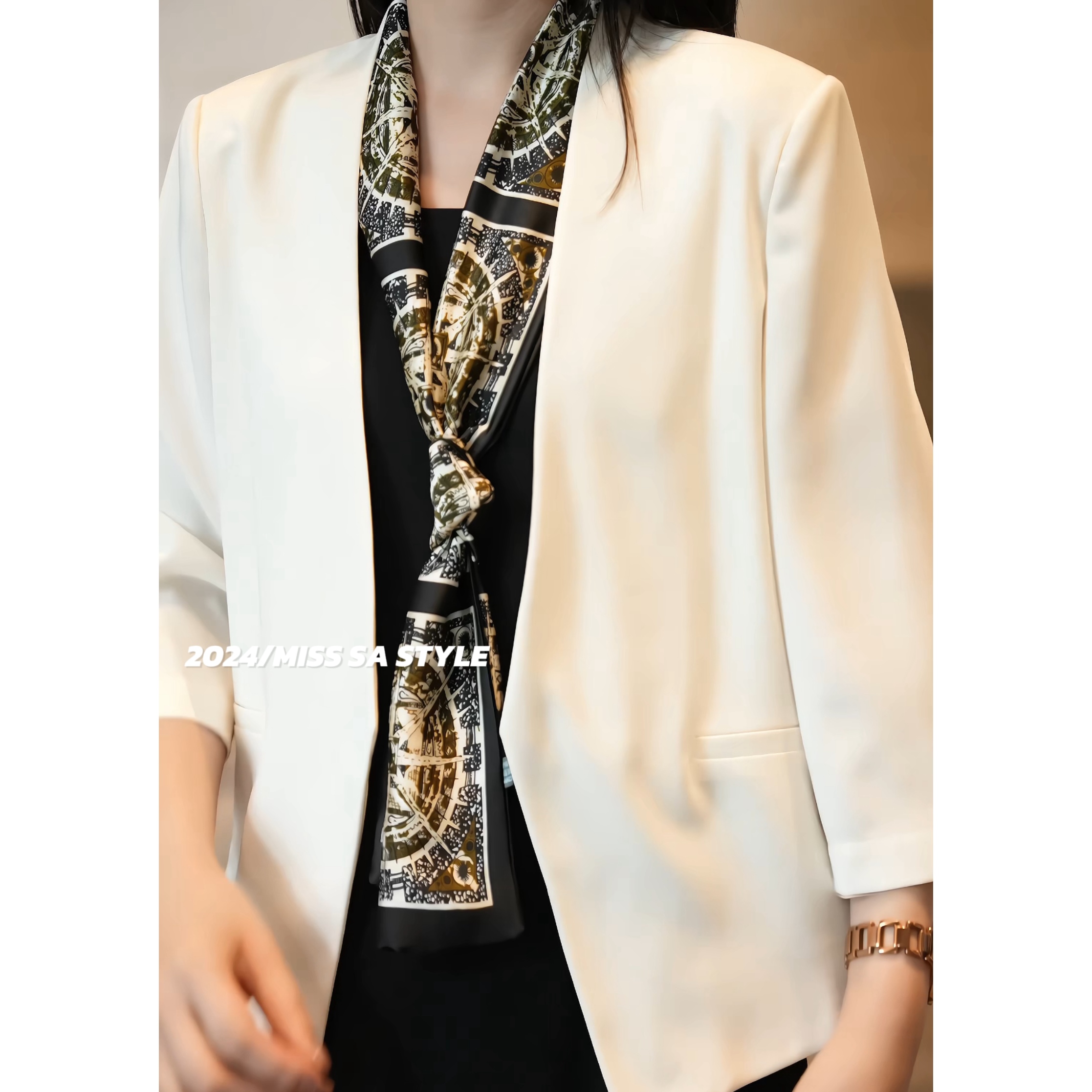 现货下午发  初秋新款显气质高级显瘦7分袖西装外套24089209