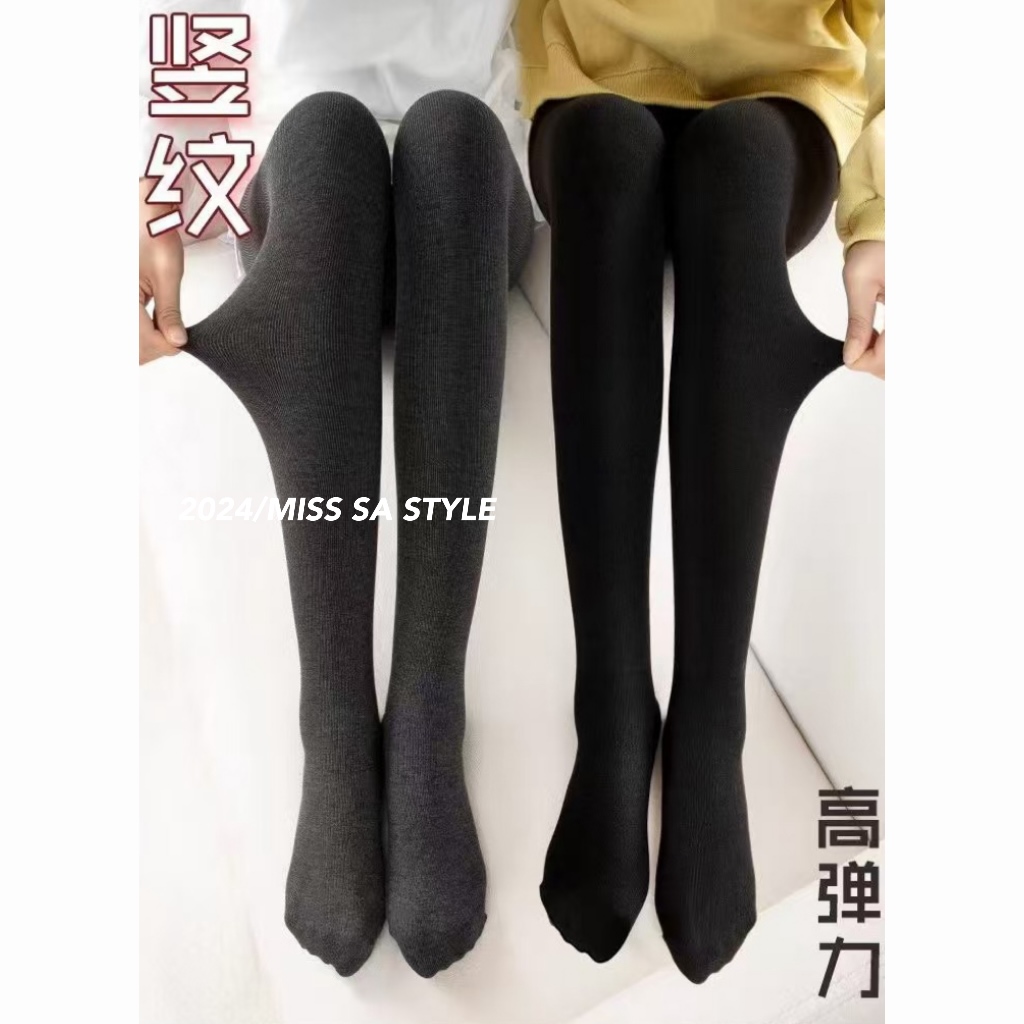 MISS SA 春季新款中厚竖条纹微压保暖收腹高腰打底裤袜24119868