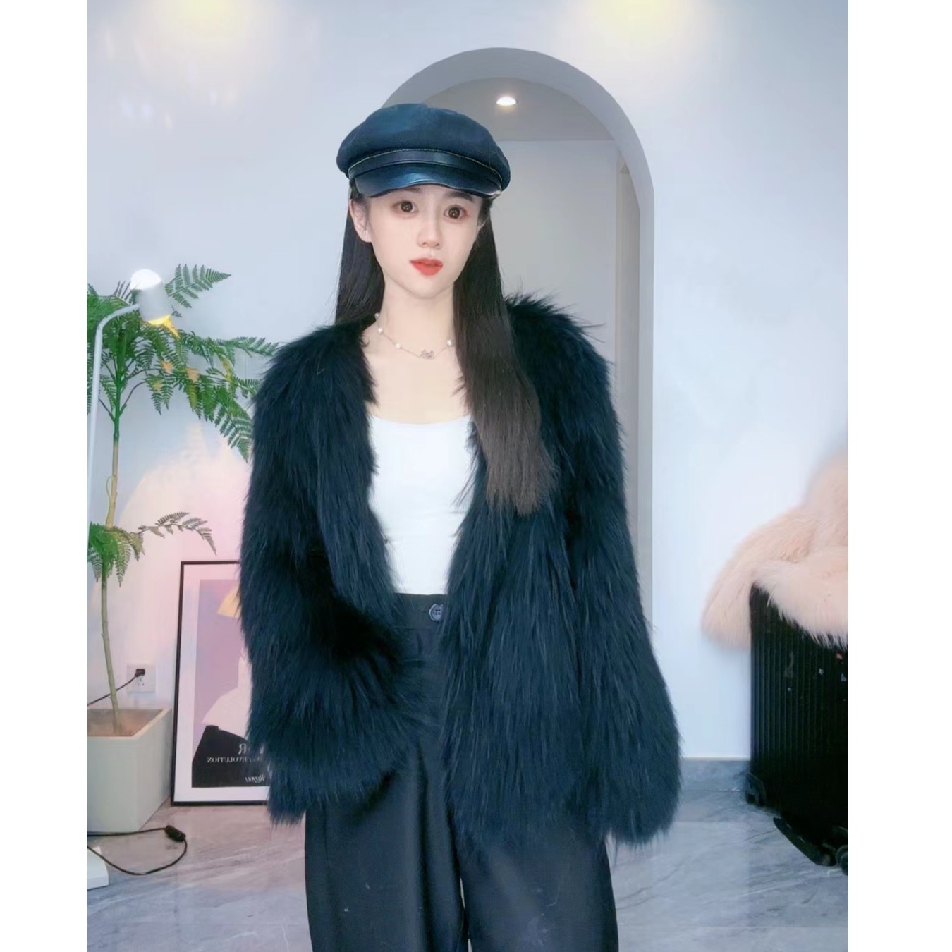 前70后60设计师HAO子毛双面编织冬季外套服饰黑色时尚网红秋冬长