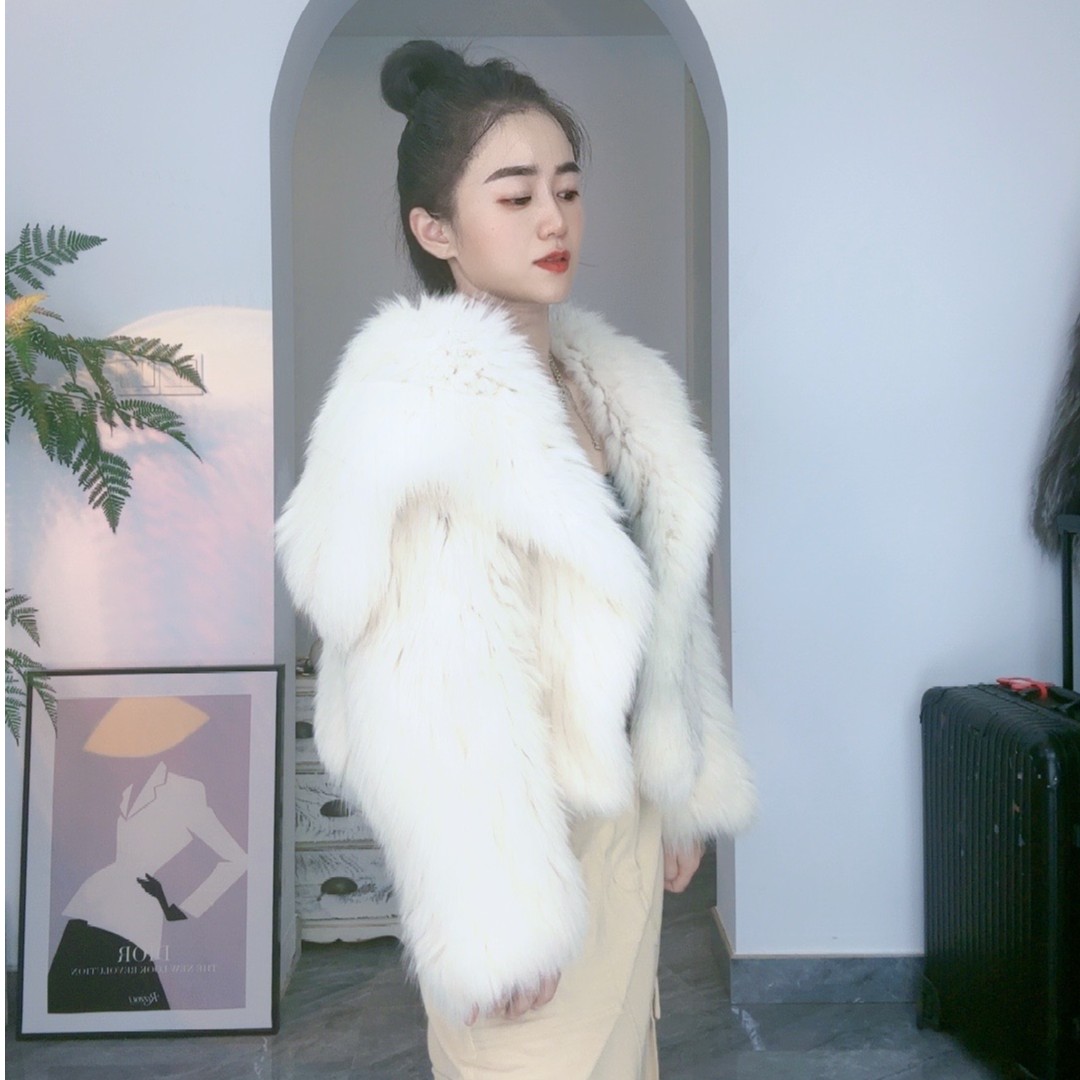 狐狸毛双面编织海军领女装气质设计师外套