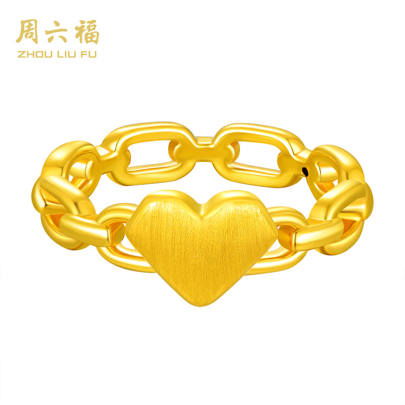【周六福】心心相连足金黄金戒指5D硬金工艺-Y1053-主