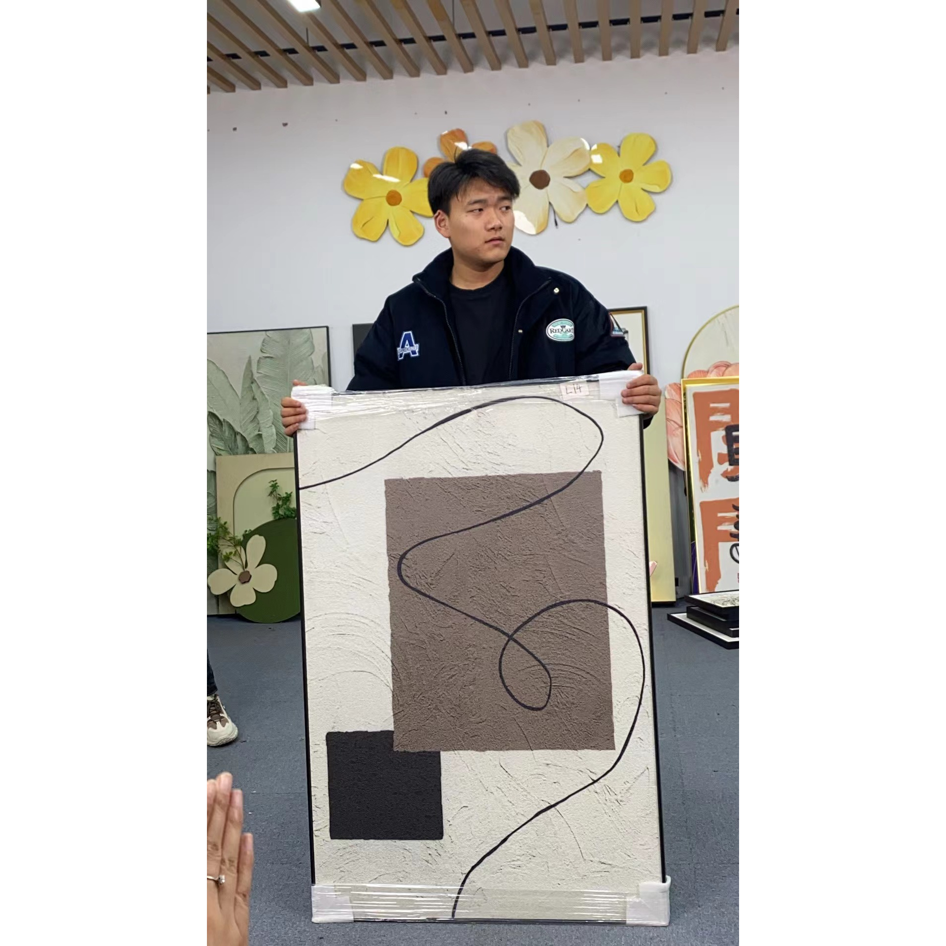 侘寂风极简沙发背景墙画高级感玄关挂画抽象线条客厅落地画8120