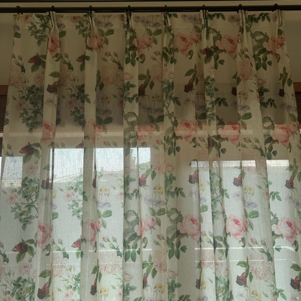 预售！！《枝条玫瑰》亚麻印花纱纱帘 宽300高260（送四抓钩）