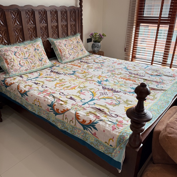 《吉祥》彩纱纯棉盖毯床盖