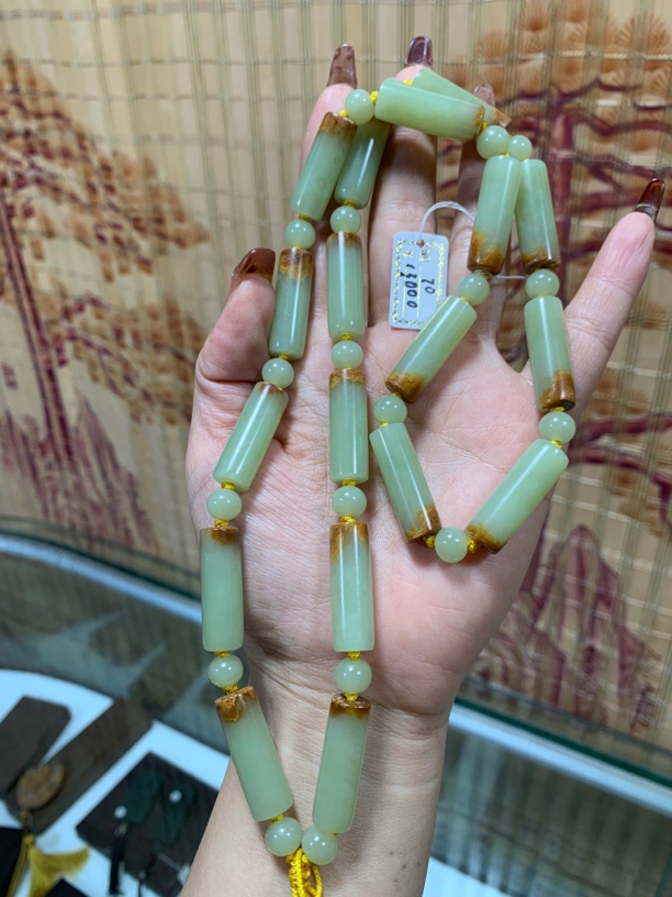 天然黄白河磨净管链大项链