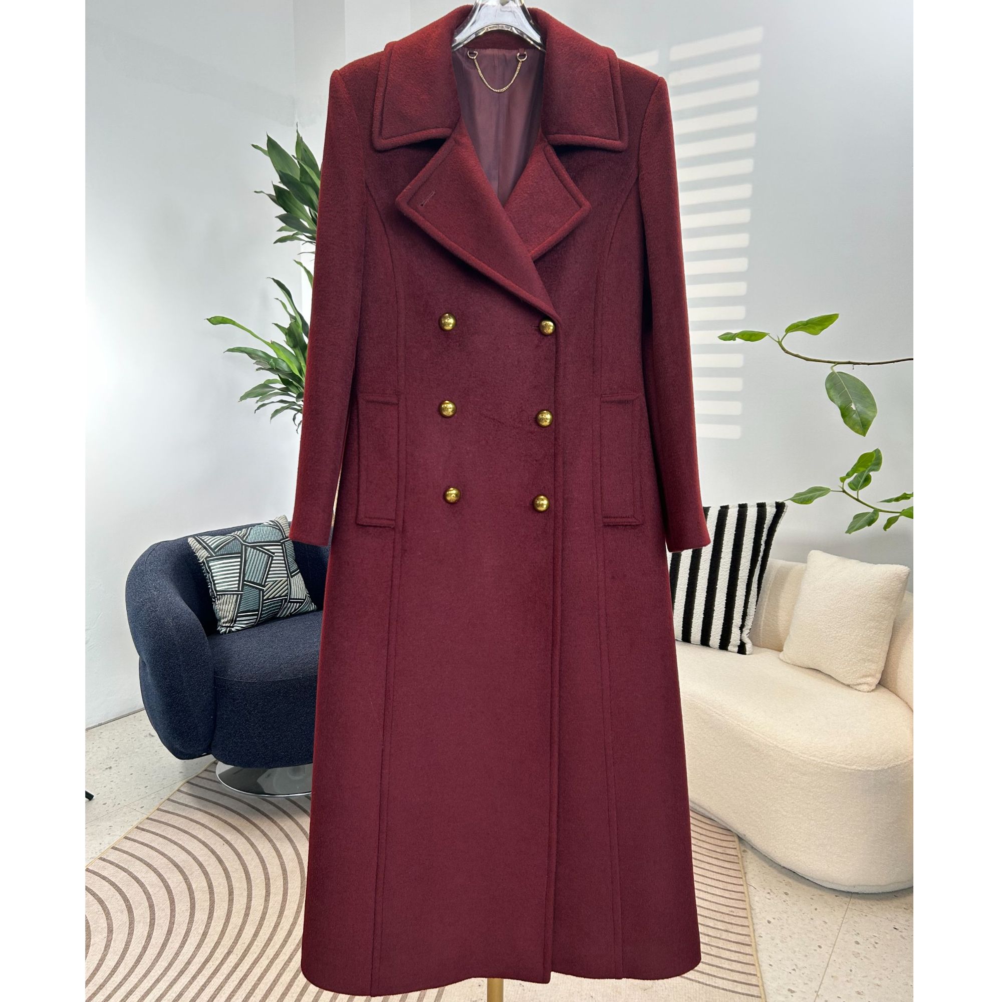 雅丹风高定时尚百搭气质高端女士长款正肩六粒扣纯色大衣83779