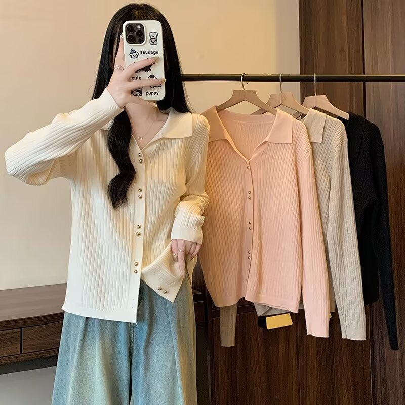 大码女装微胖秋季新款减龄显瘦polo针织衫洋气百搭遮肚子休闲上衣