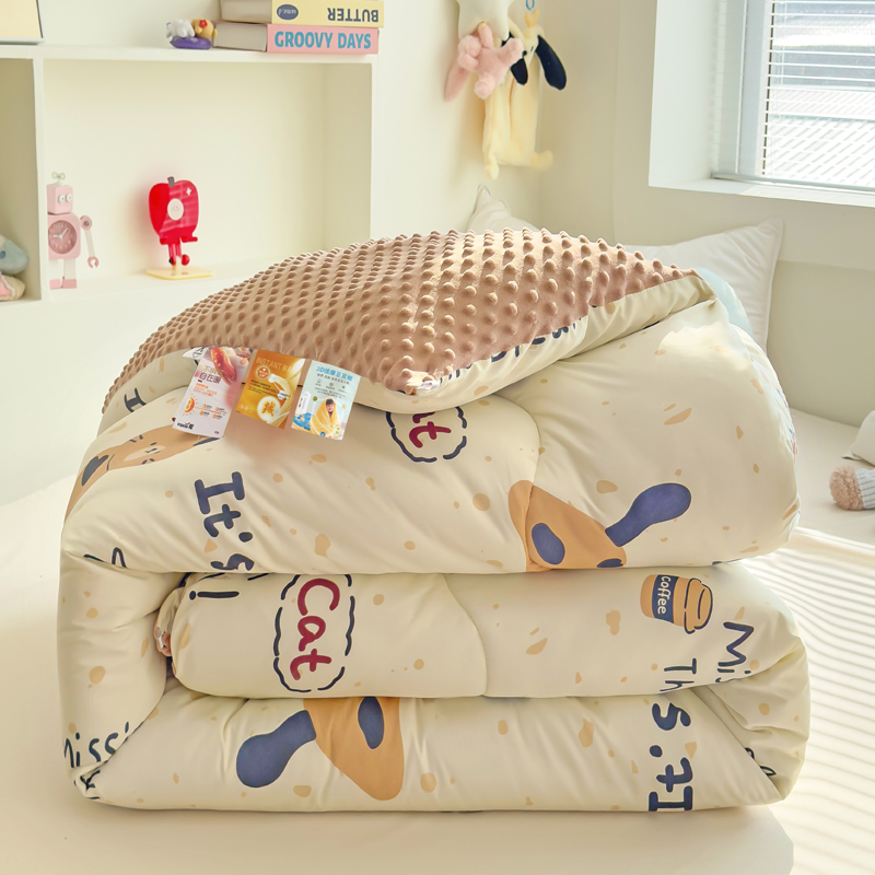 咖啡小猫豆豆被加厚冬季被子冬款可爱高端保暖冬被