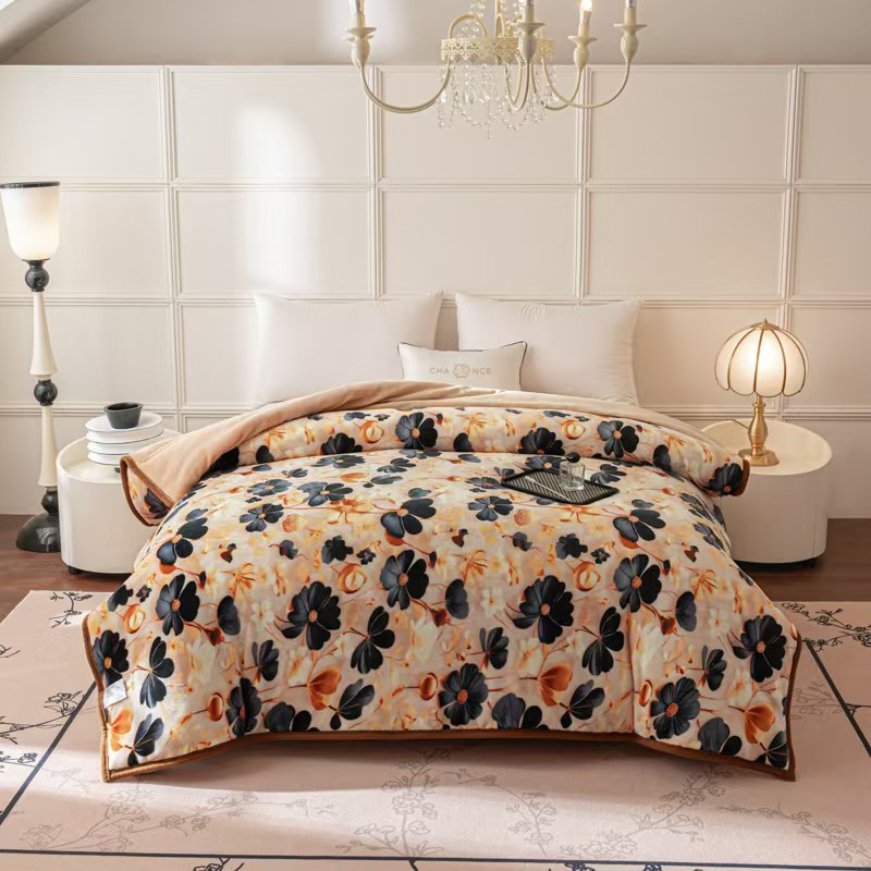 金色海棠被200x230冬季石墨烯被子被芯机洗加绒加厚保暖牛奶绒被