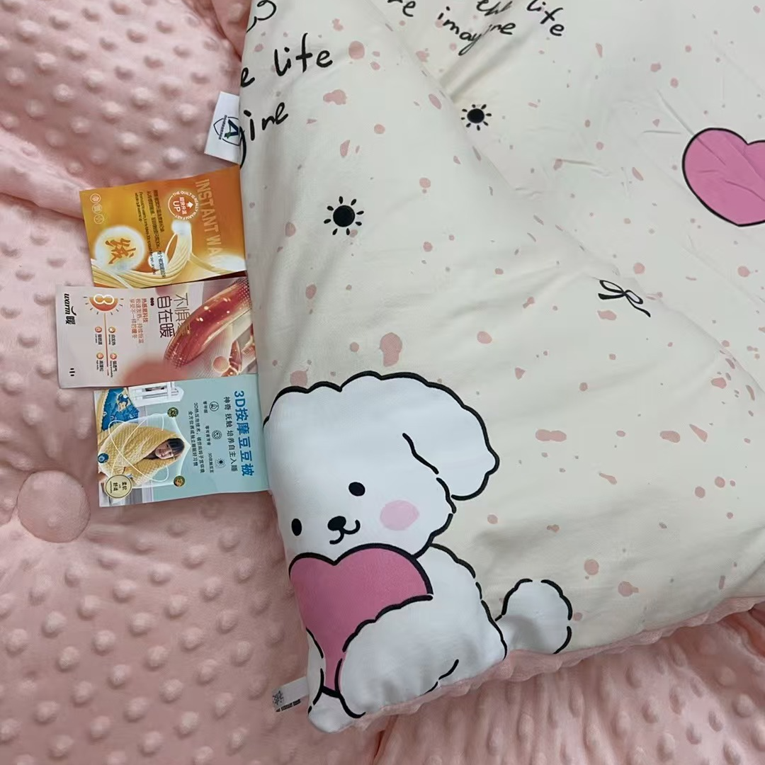 粉色爱心小狗豆豆被冬季高端保暖加厚被子单人成人儿童亲肤冬被