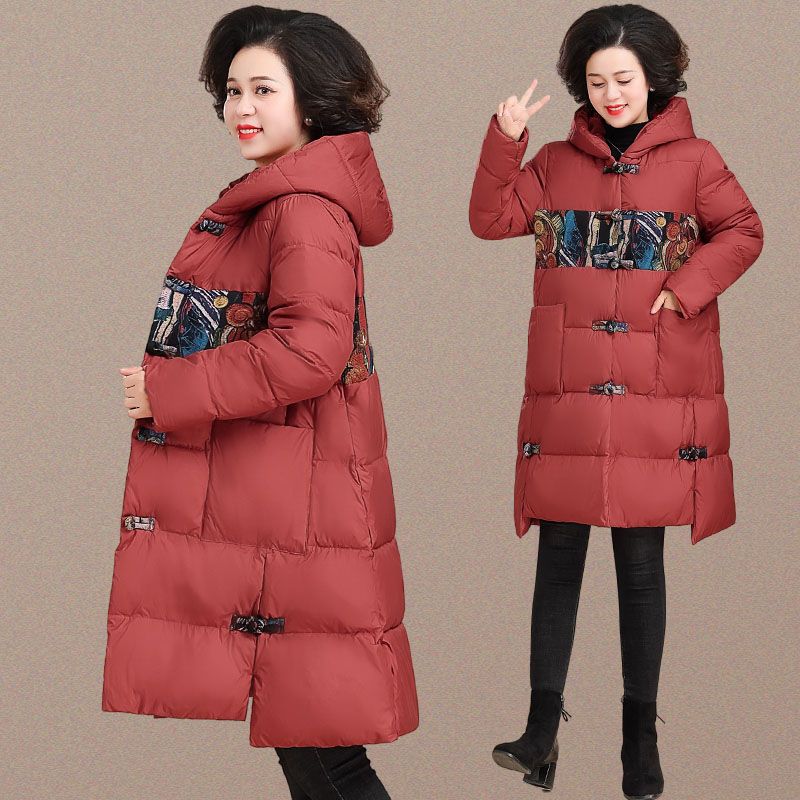 雅鹿中老年羽绒羽绒服女新款妈妈冬装外套中长款盘扣民族标题后缀
