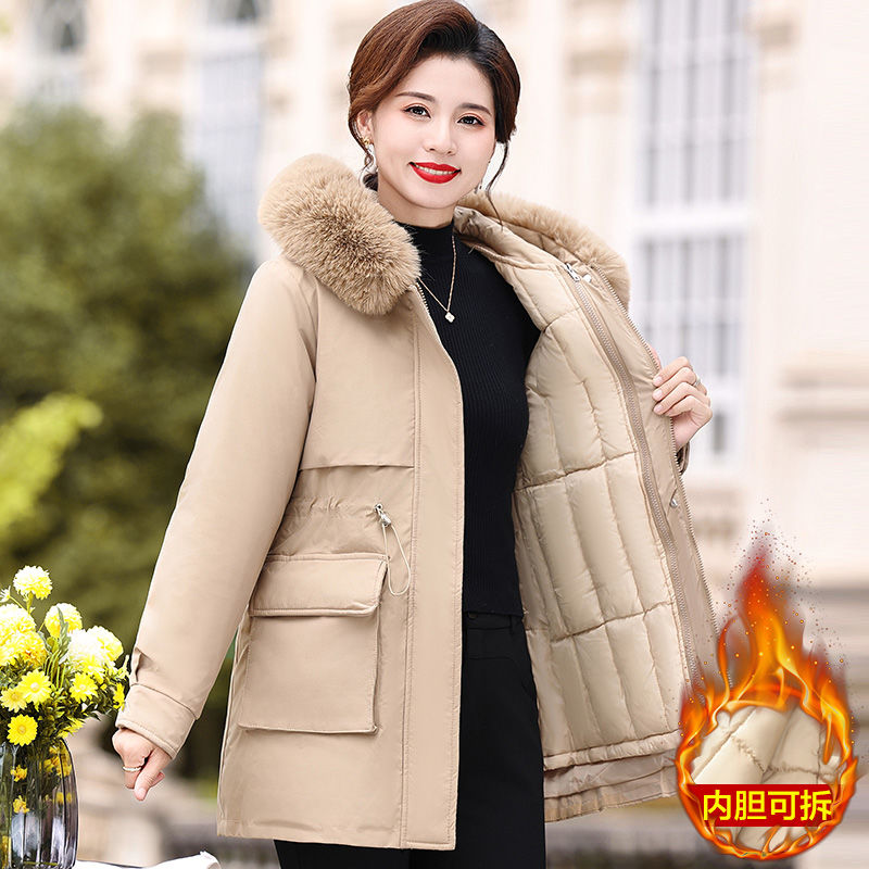 雅鹿新款中年妈妈冬装羽绒羽绒服中长款洋气棉袄派克服中标题后缀