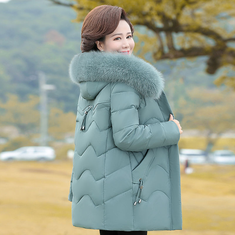 雅鹿妈妈装加厚羽绒羽绒服外套冬装中老年女装棉衣中长款标题后缀