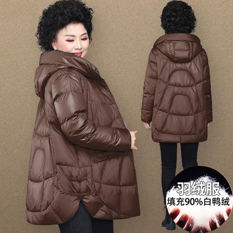 雅鹿中年妈妈冬装亮面羽绒服中长款大码中老年人女装洋气标题后缀