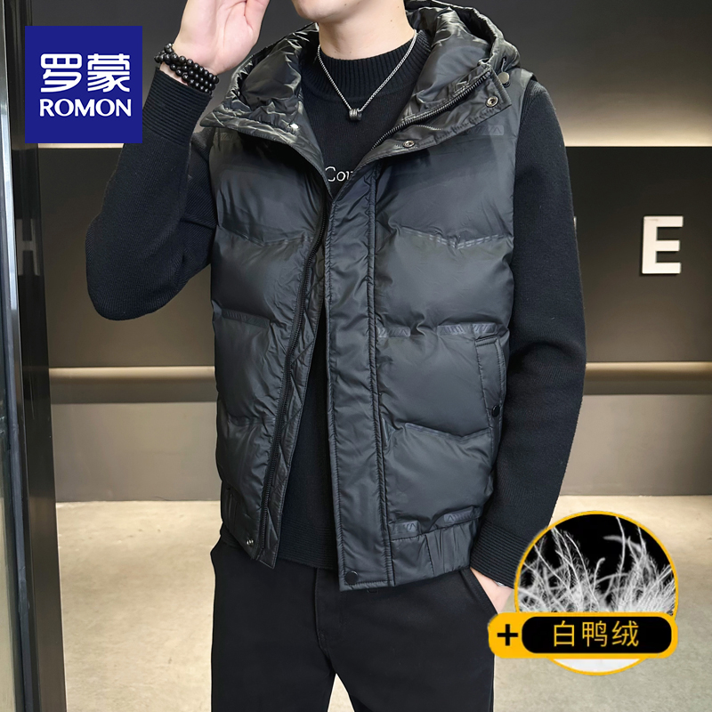 罗蒙棉衣马甲男2025新款连帽坎肩上衣秋冬季休闲保暖背心男士外套