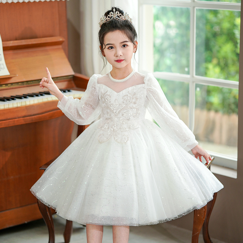 女童礼服春秋2025新款洋气连衣裙小女孩裙子花童蓬蓬纱秋装公主裙