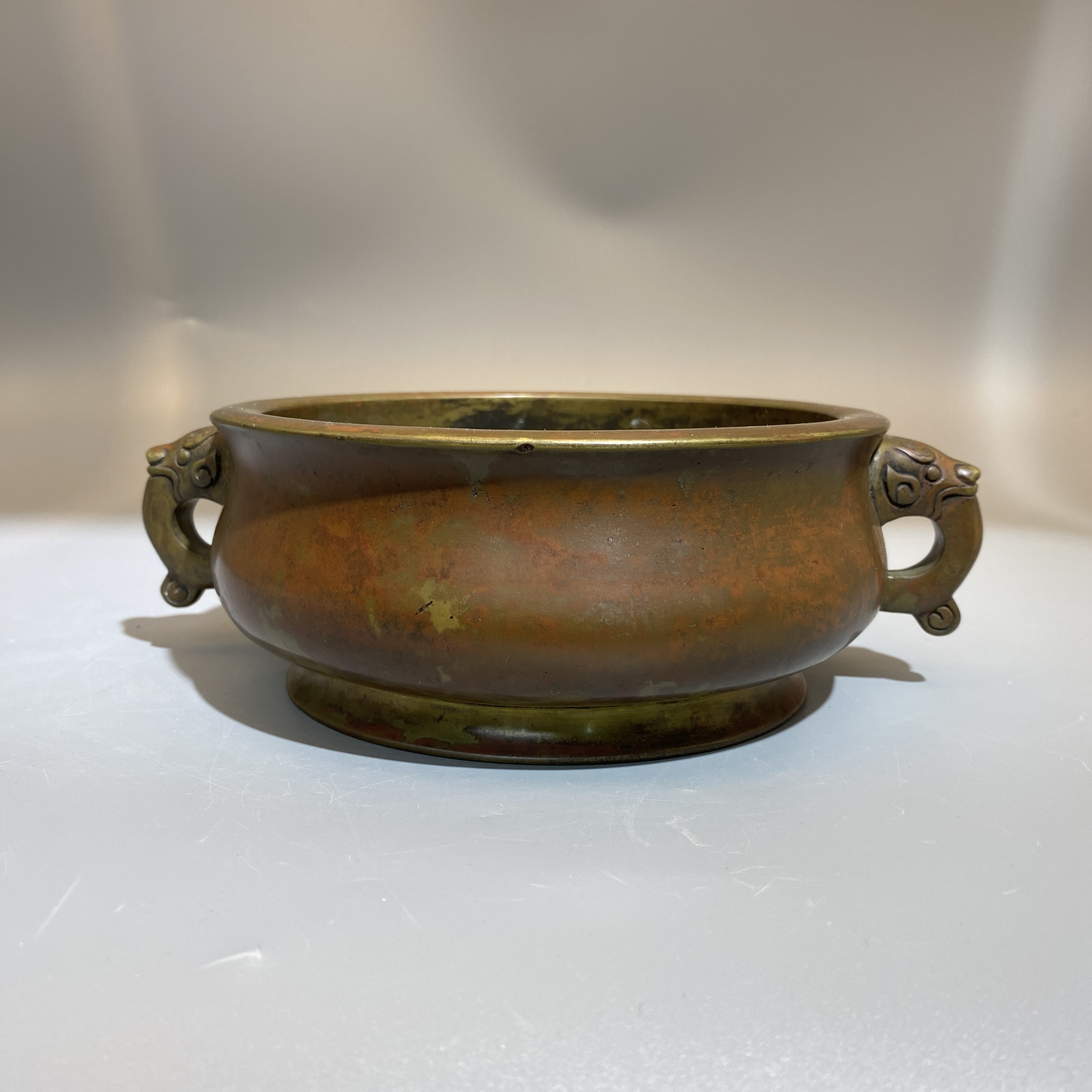 清代铜质双龙抱宣德纪年吴邦佐款簋式香炉益合/500-13