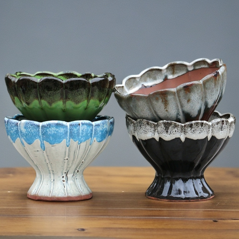 宜兴粗陶多肉花盆小莲花创意简约组合亮釉紫砂绿植盆栽老桩盆