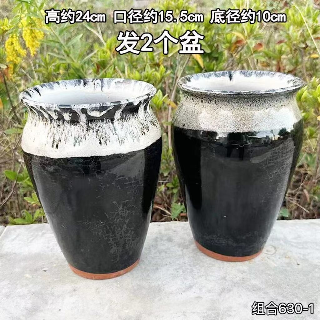 组合两个小高老桩粗陶透气多肉陶盆组合630-1