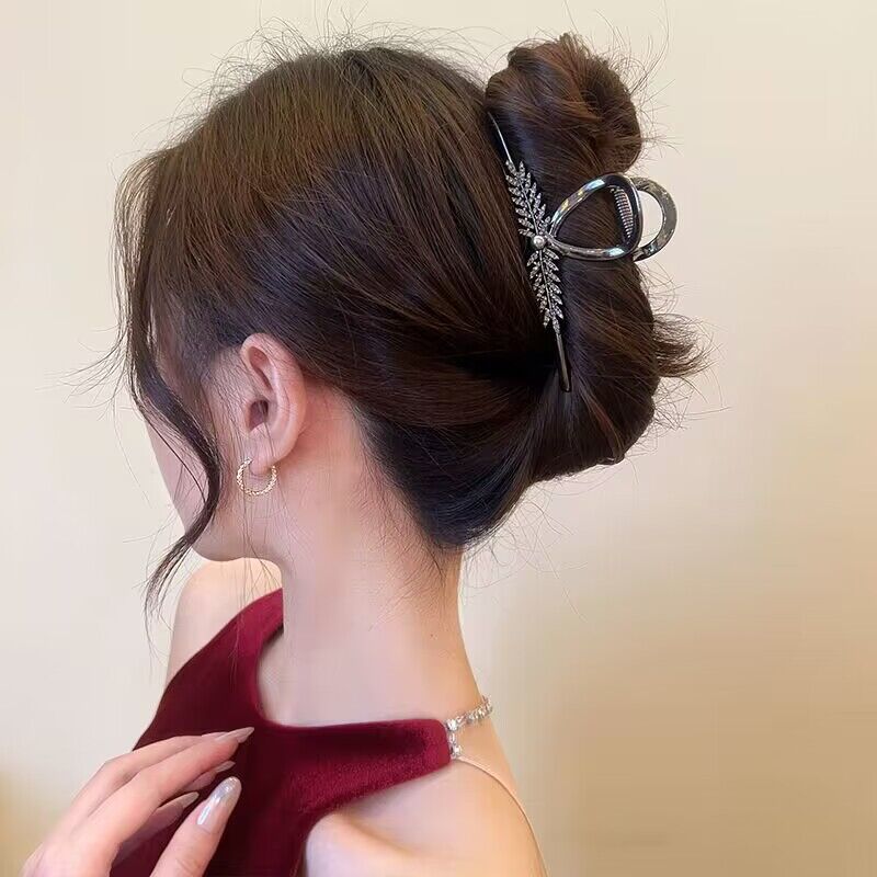 锌合金仿珍珠发饰 麦穗抓夹女后脑勺夹盘发卡仙气质鲨鱼夹头饰女