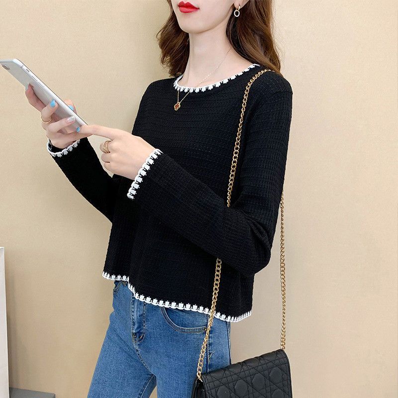 2025春秋新款百搭针织打底衫女装韩版T恤显瘦复古小香风外穿上衣