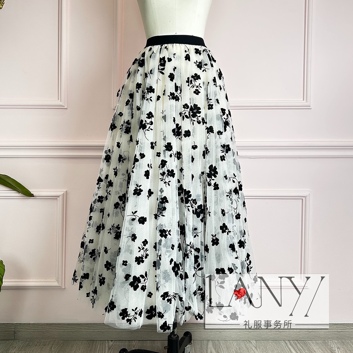 LANYI 四层720度大摆玫瑰植绒软网纱半身纱裙