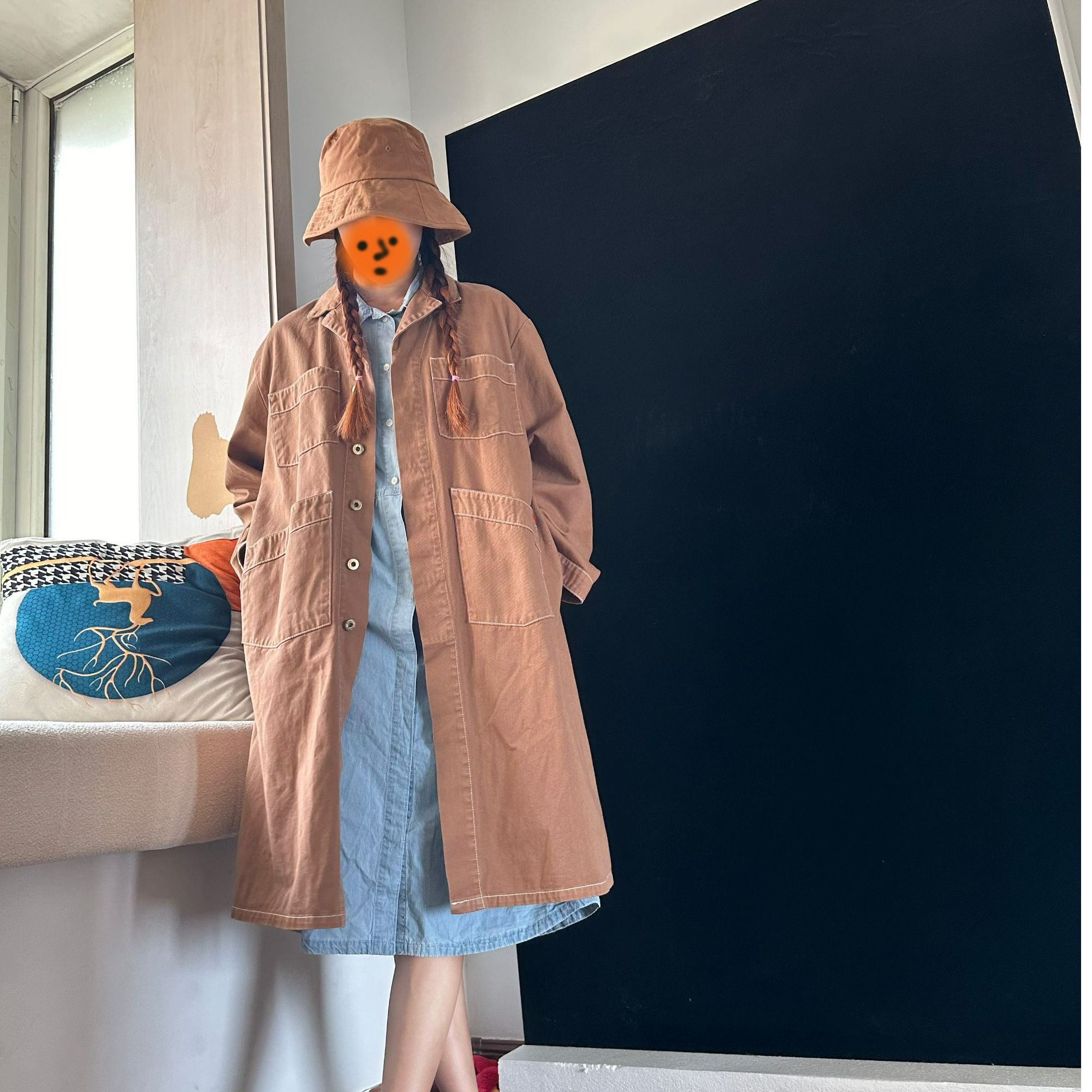 【阿海家】UN家牛仔工装大衣 中长款日系百搭春秋 男女同款