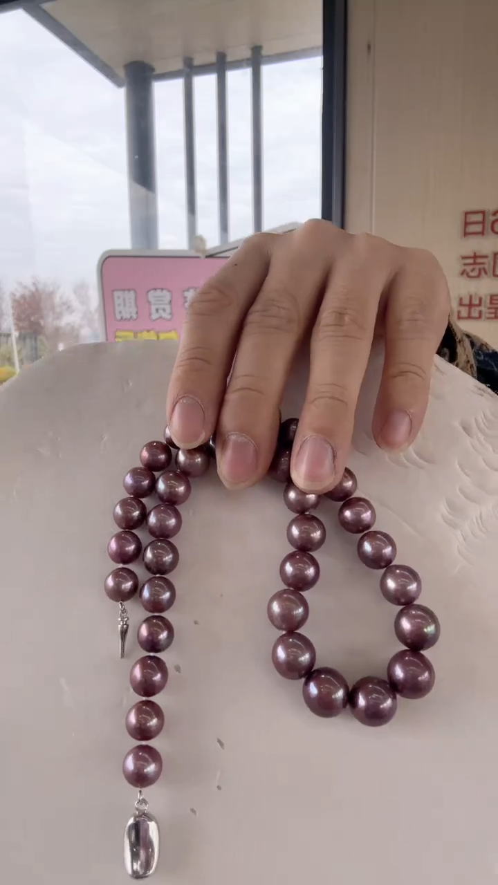 【闪购商品】淡水珍珠颈饰银S925镶嵌【小黄精选】紫珠全珠链
