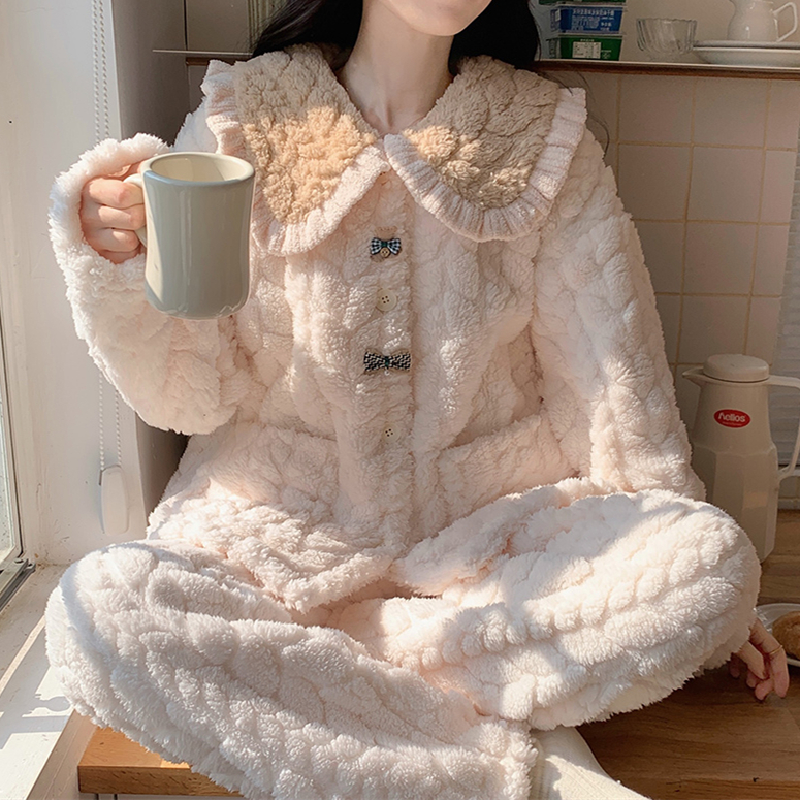 珊瑚绒睡衣女秋冬季加厚保暖女士加绒2023年新款法兰绒家居服套装