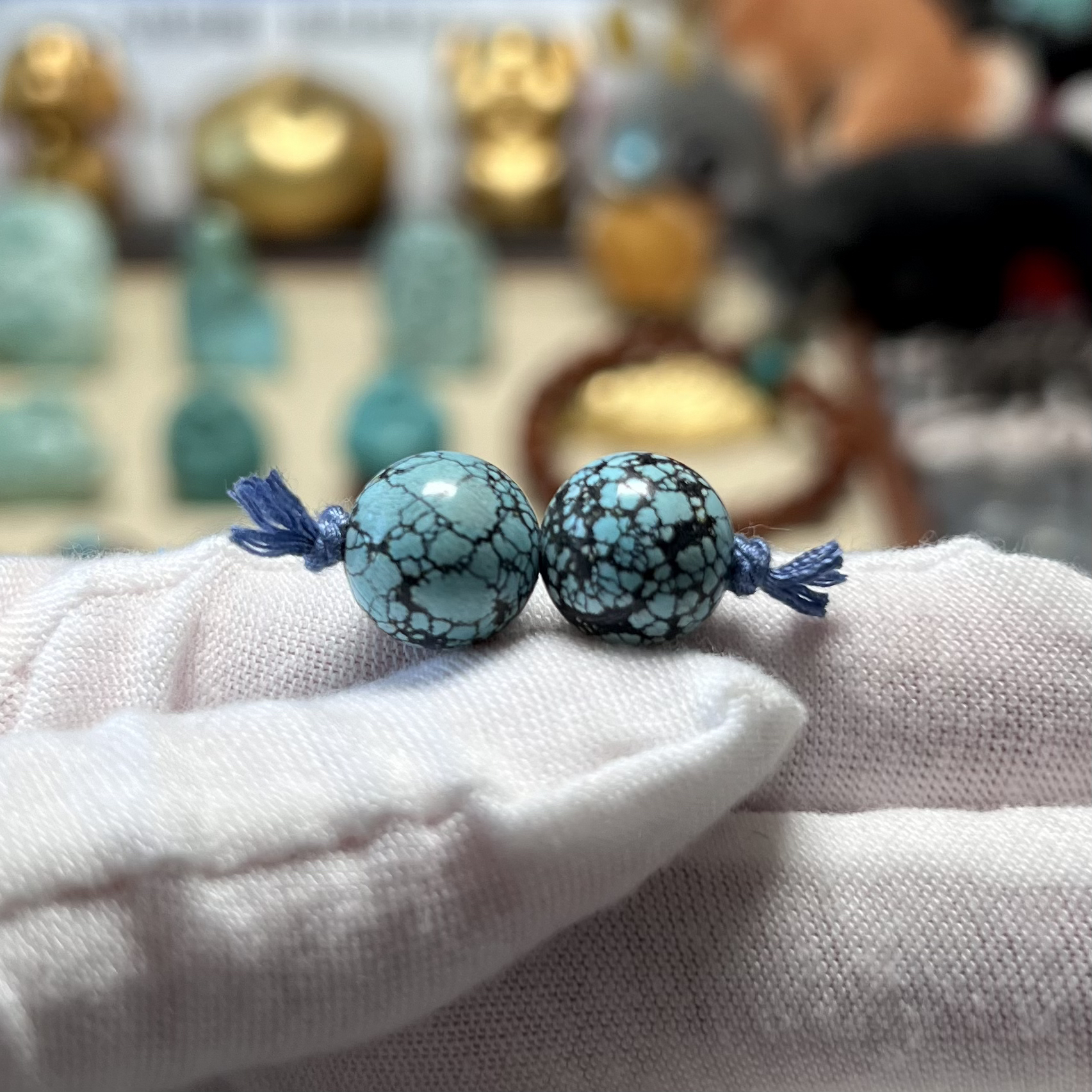 11.6mm特色蓝网花圆珠腰珠配饰天然原矿湖北绿松石