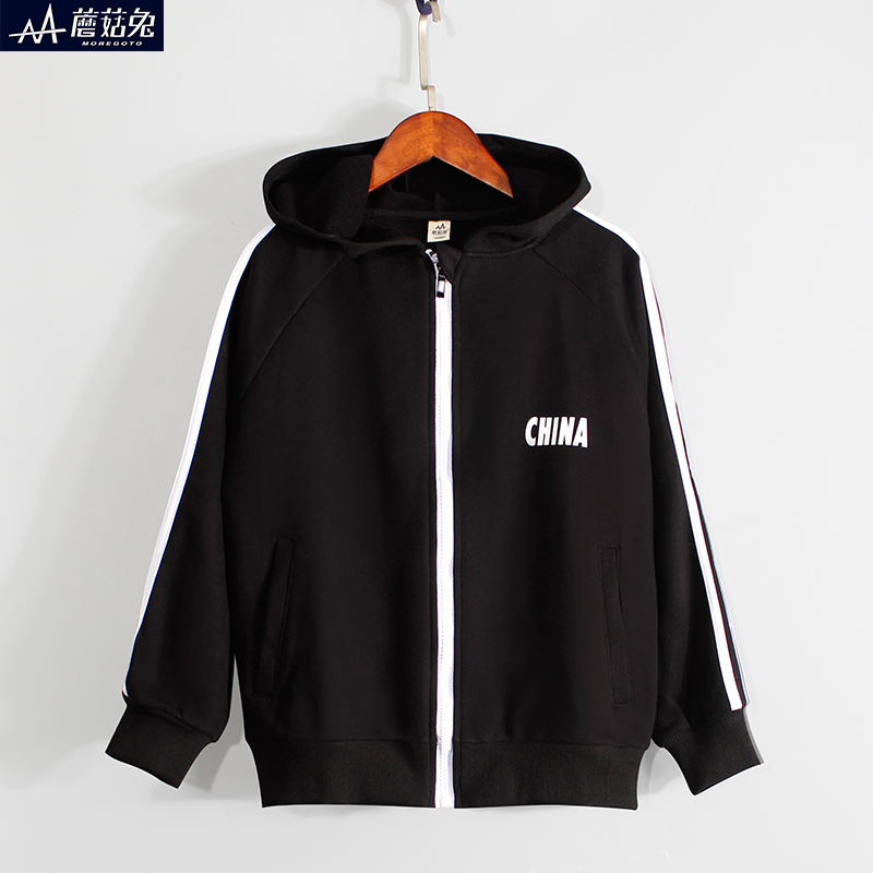 男童外套春秋薄绒拉链连帽男童外套6-12岁潮款宽松儿童时髦外套