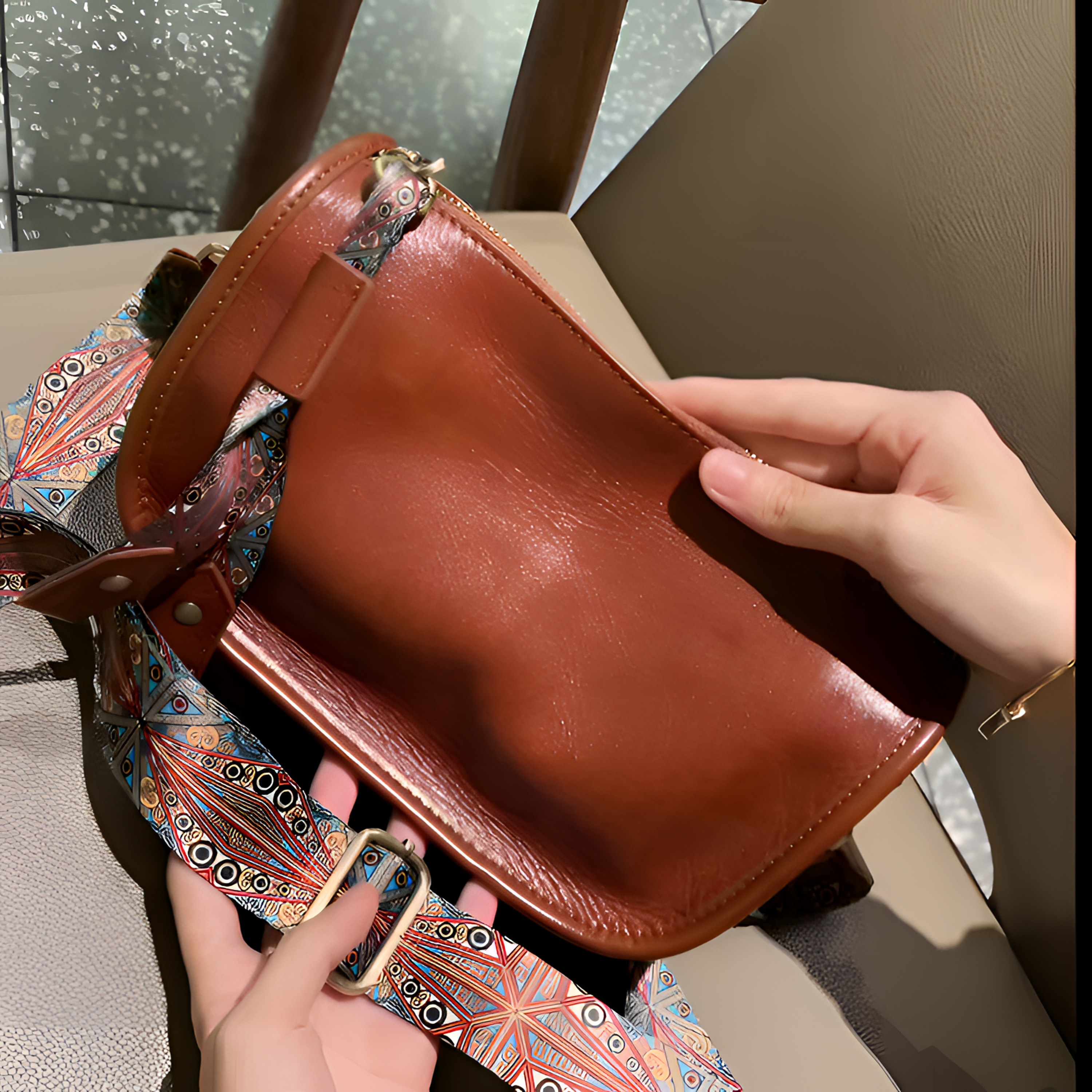 复古潮流牛皮女包包2025夏季新款大容量头层牛皮编织宽肩带单肩包