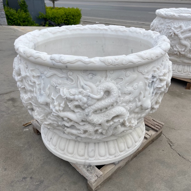 石雕鱼缸汉白玉龙缸庭院摆件养鱼种花种树都可以