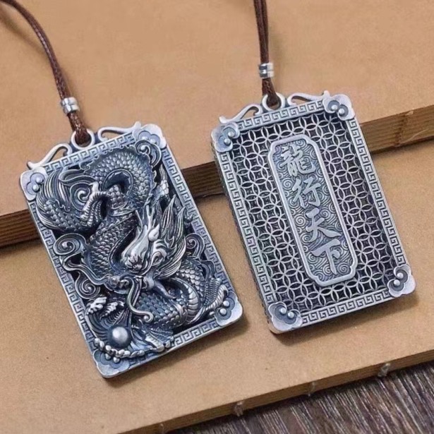 DAIXIN/黛鑫 吊坠足银 999复古个性男士大龙牌纯银吊坠镂空挂坠