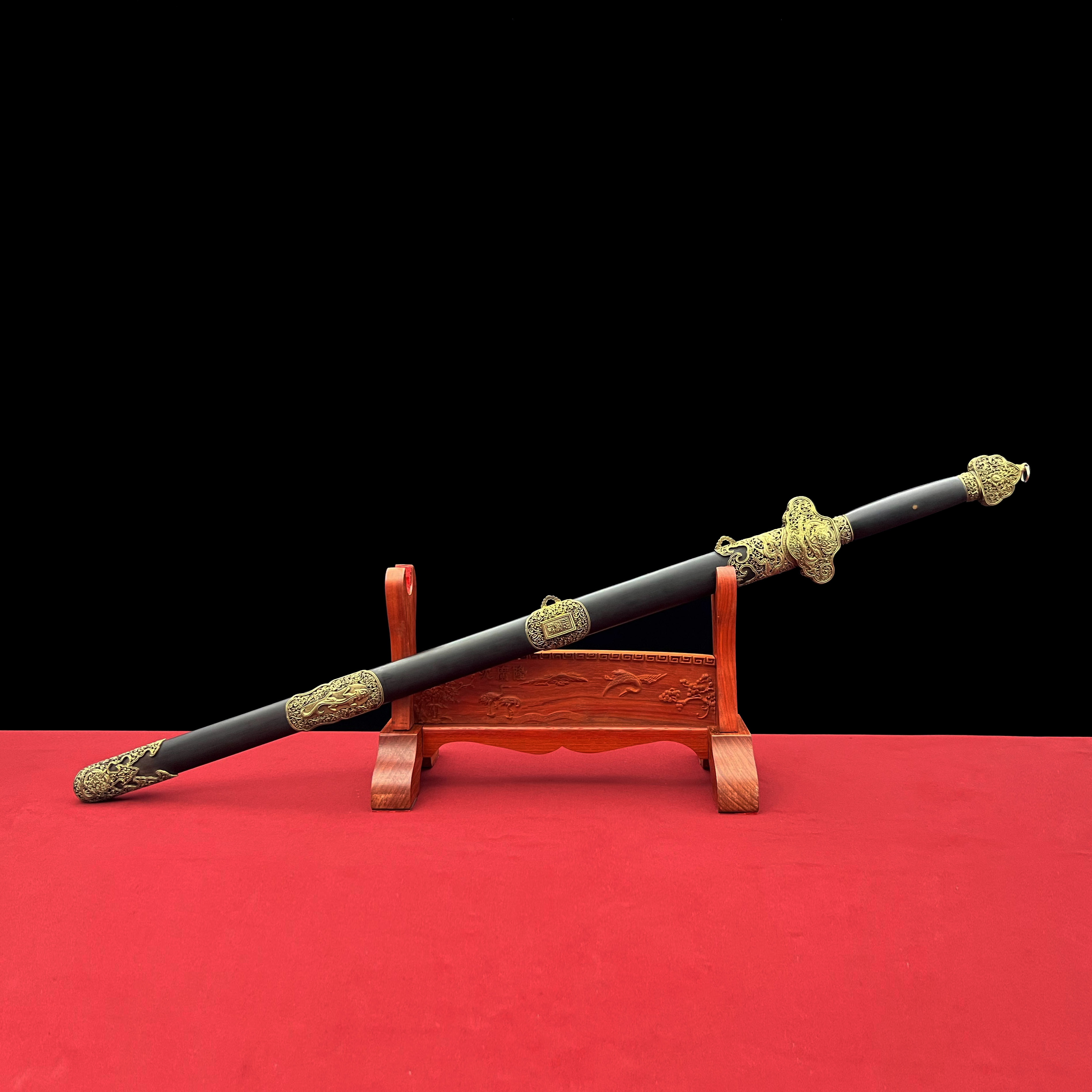 龙泉沈广隆-龙天剑 黄铜 黑檀木 花纹钢 汉剑 未开刃