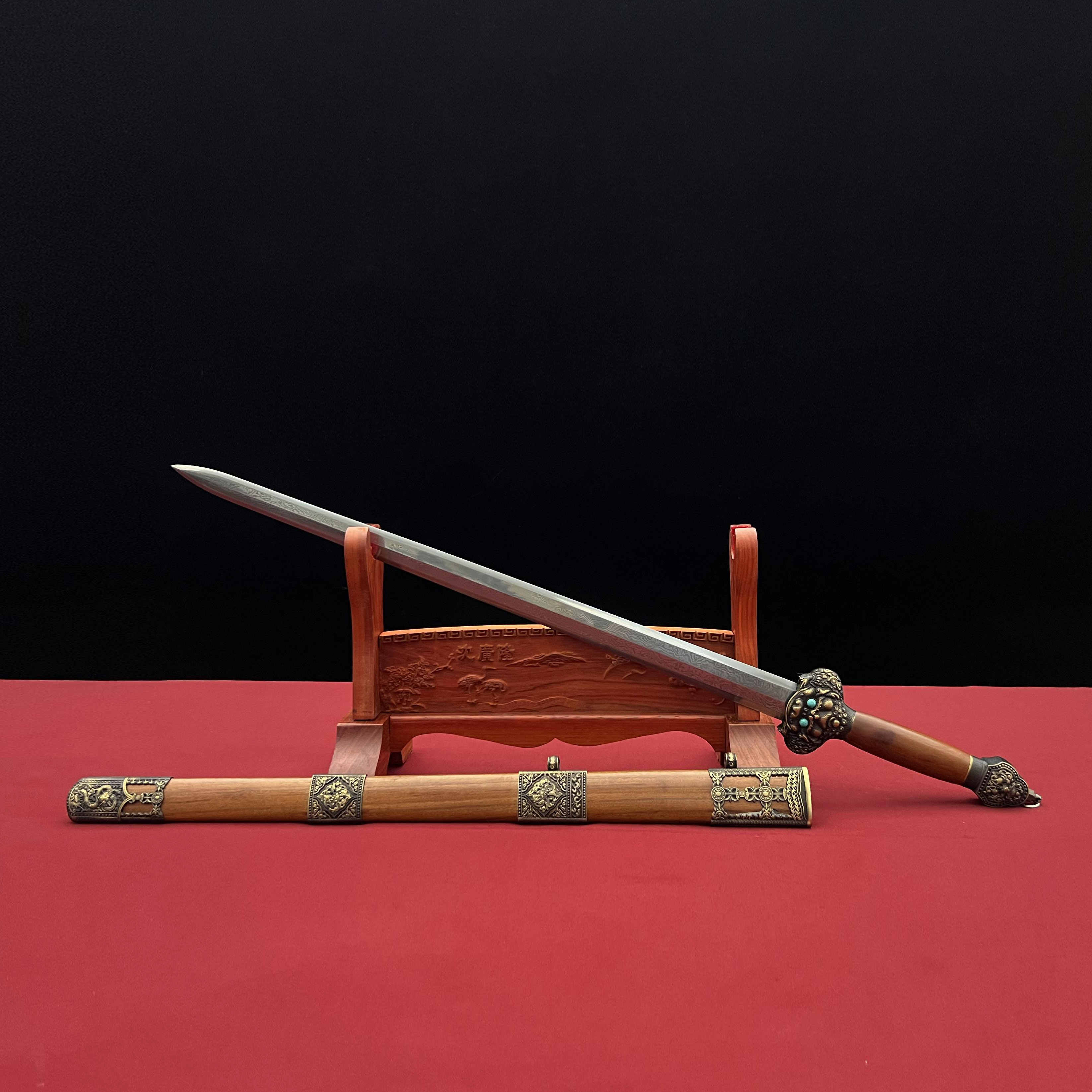 龙泉沈广隆- 永乐剑 酸枝木 花纹钢 手工锻打 未开刃