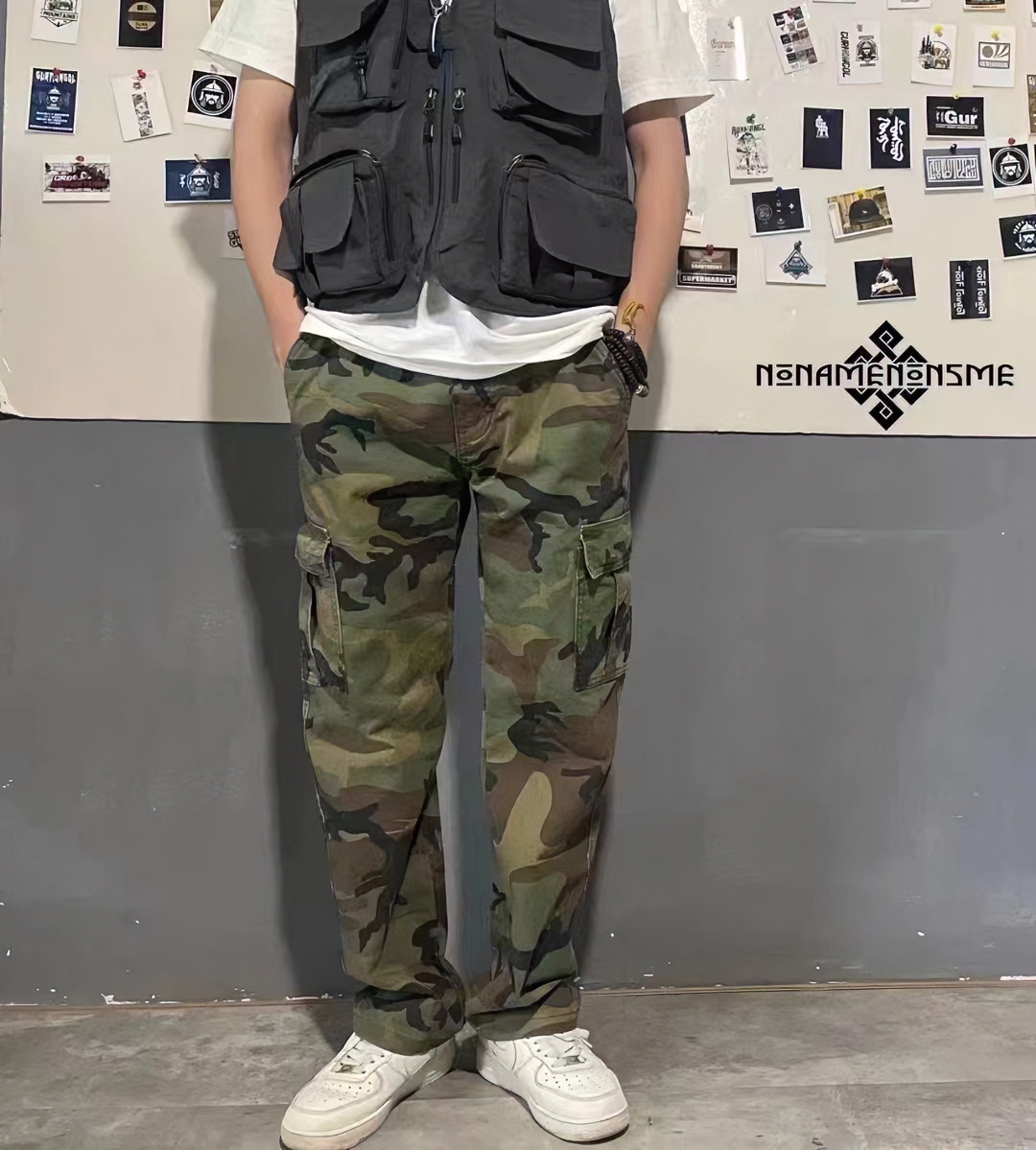 讷日古迷彩工装裤日系多口袋工装裤户外裤子男士百搭休闲裤宽松