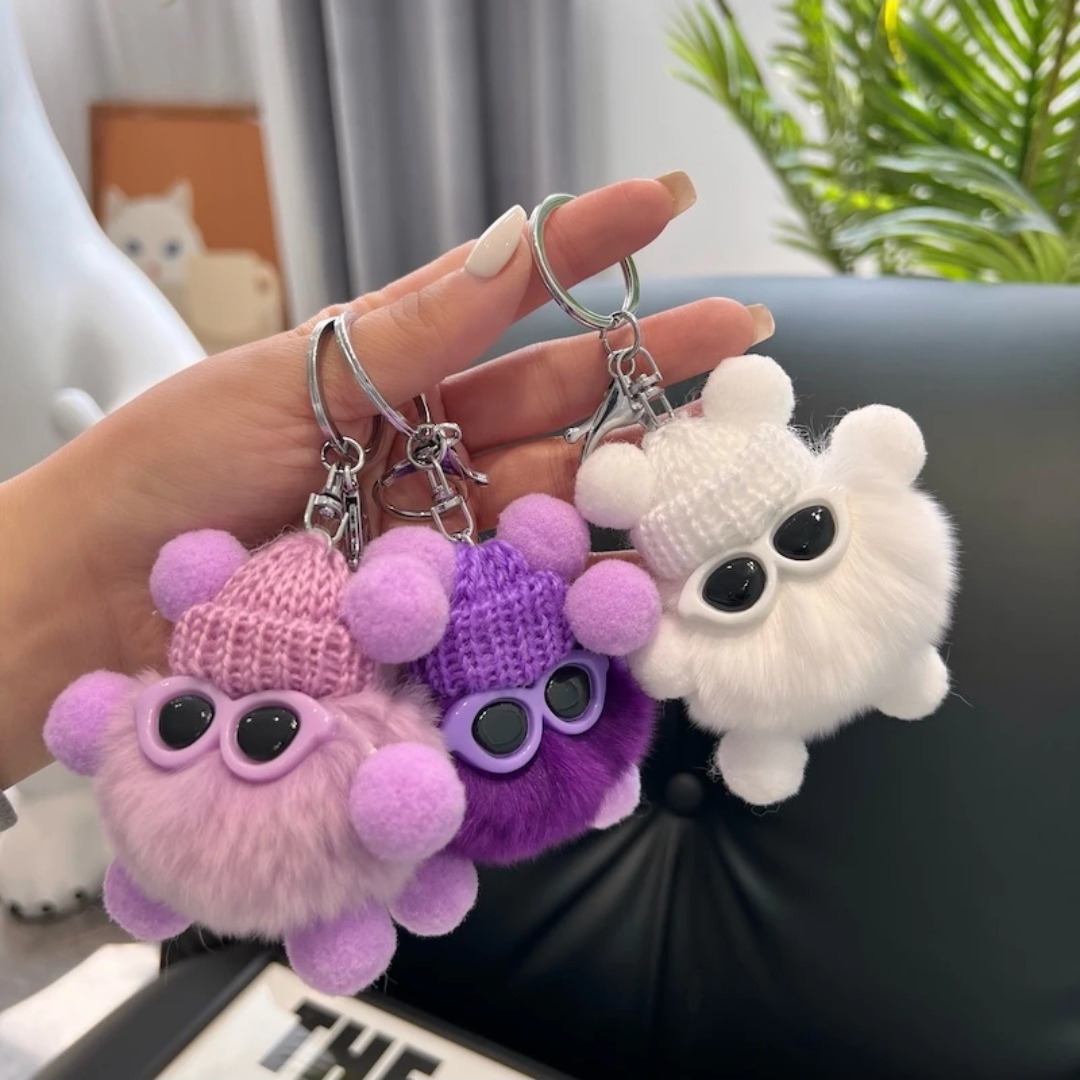 可爱獭兔毛小煤球汽车钥匙扣挂件韩国ins网红毛绒书包包挂饰礼物