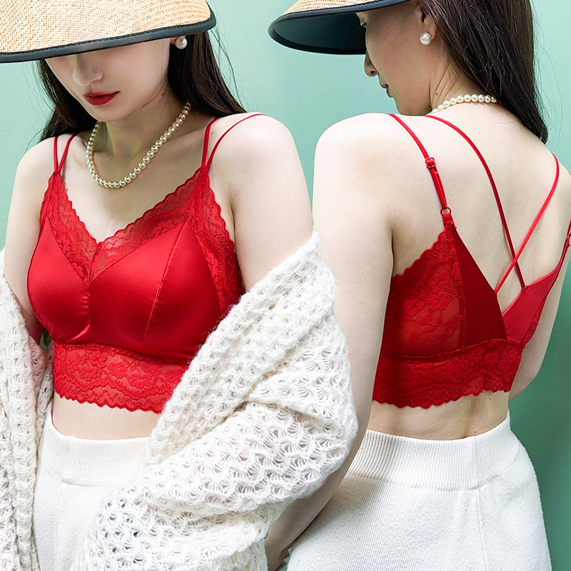 赏俏6321红色本命年美背短款内衣文胸一体小胸聚拢美背新款一体式