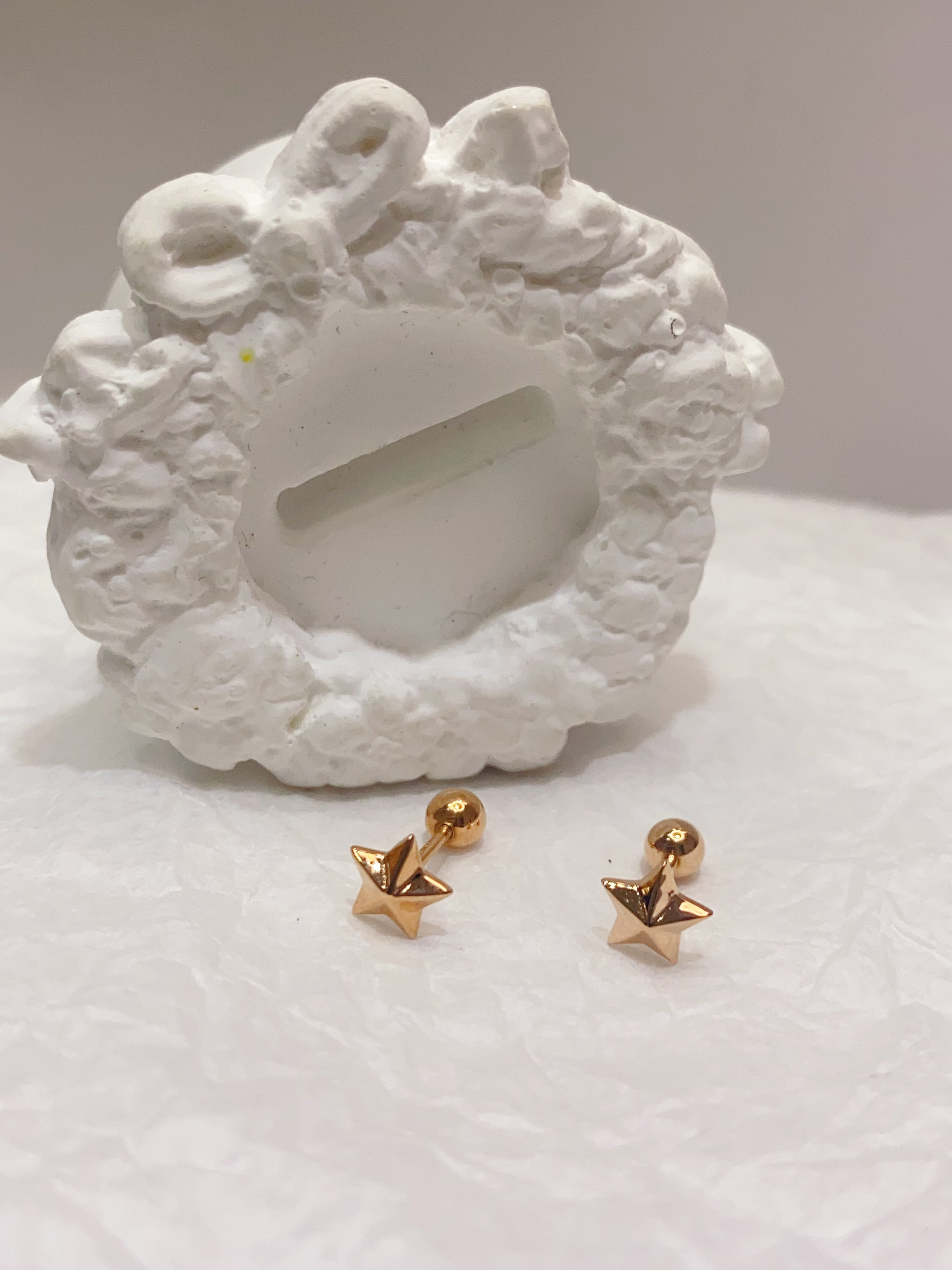 18K 立体星星双戴耳钉