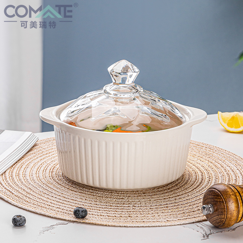 【可美瑞特】欧式家用双耳陶瓷汤碗微波炉烤箱洗碗机1200ML不可明火