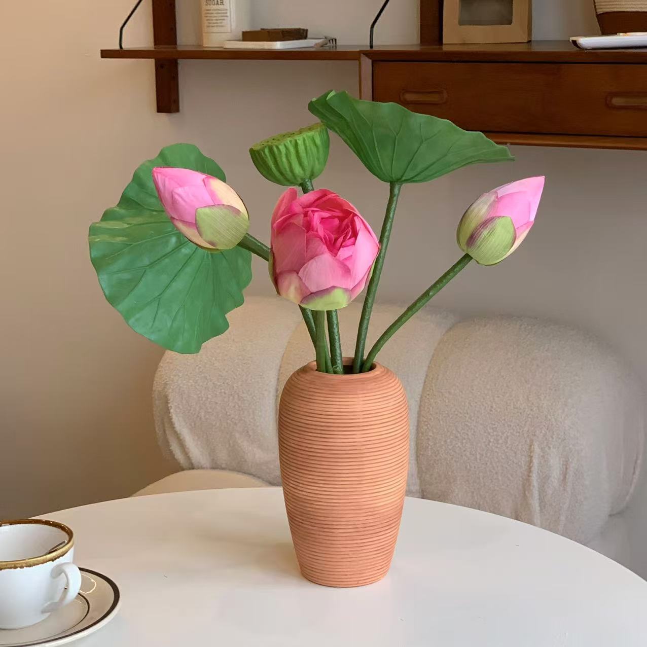 荷花仿真花手感荷叶新中式莲花假花摆件客厅装饰插花摆设餐桌客厅