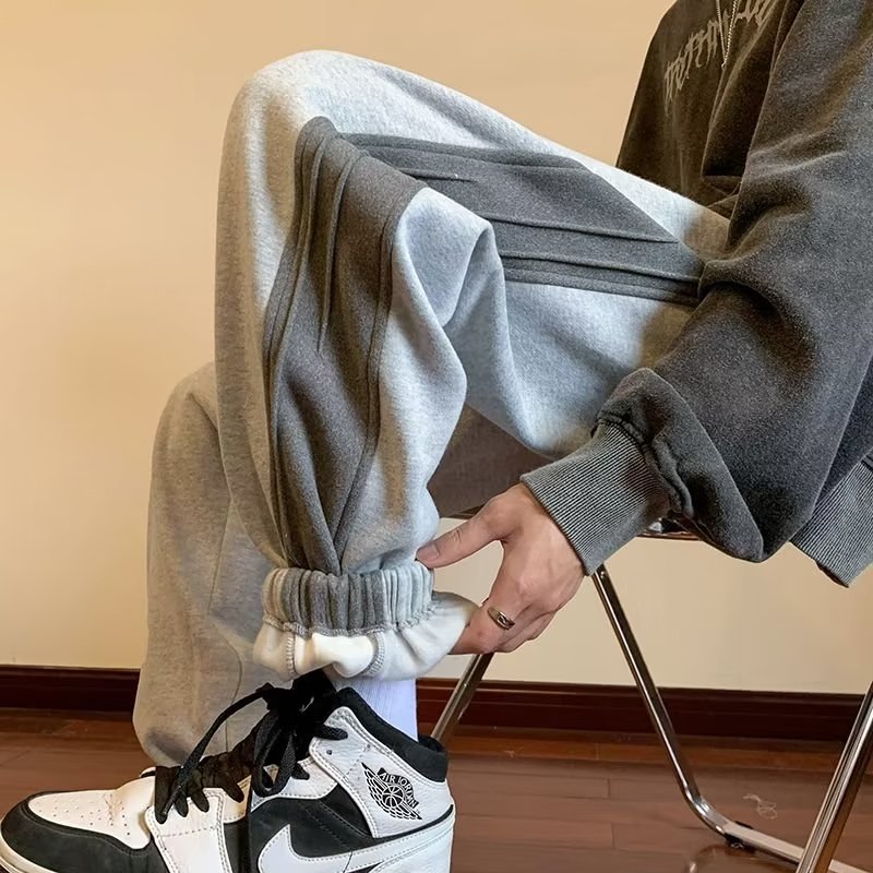 加绒加厚卫裤男秋冬季束脚裤子宽松休闲运（冬款ins潮流服饰背心）