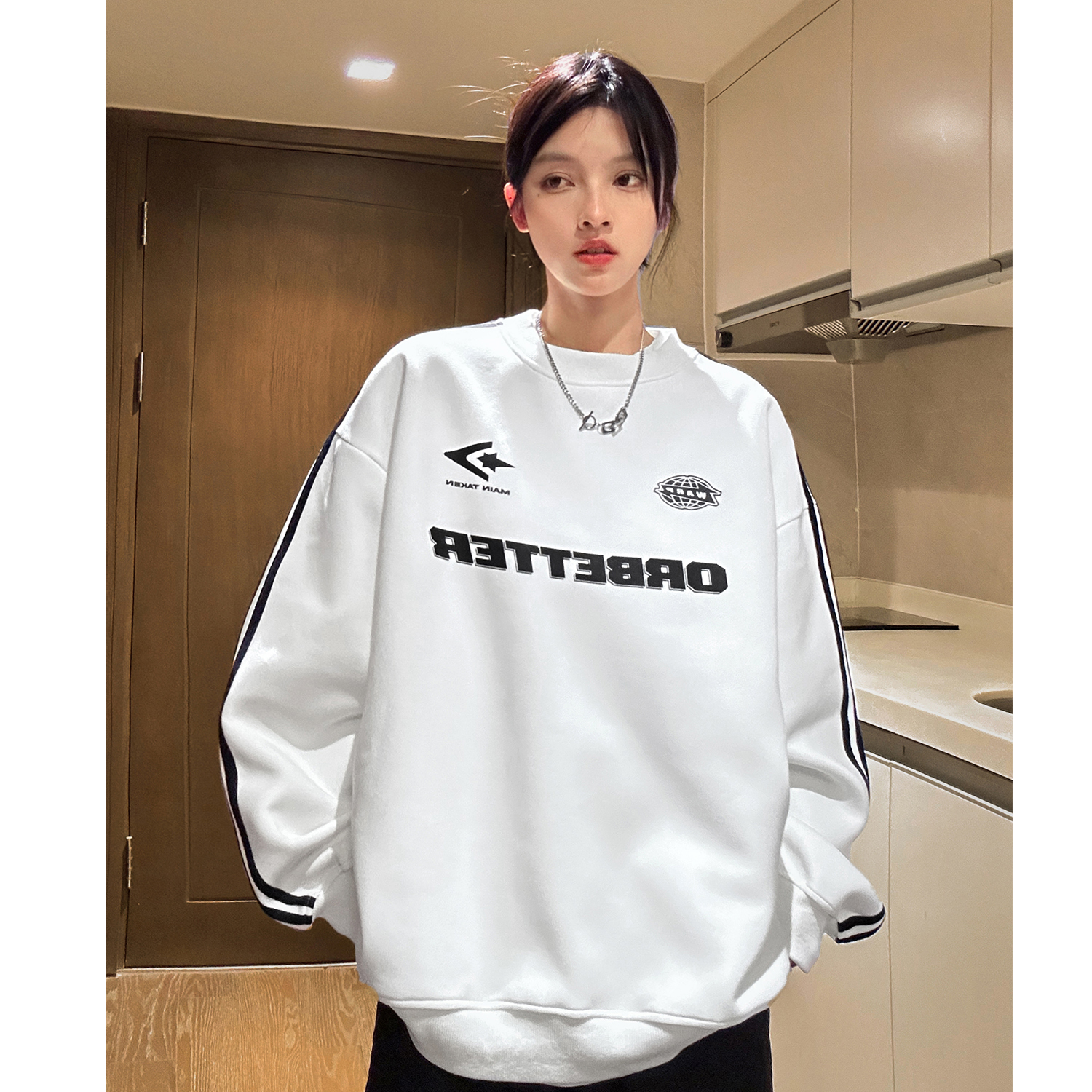 400g重磅条纹卫衣男女春秋季情侣机车服美（冬款ins潮流服饰背心）